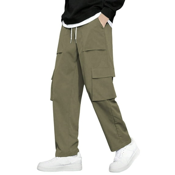 Men's Casual Cargo Pants with Drawstring Elastic Waist Comfortable Streetwear Baggy Design Multiple Functional Pockets