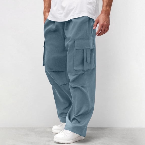 Men's Casual Cargo Pants with Zipper Pockets, Elastic Waist, and Straight Leg for Outdoor Fitness