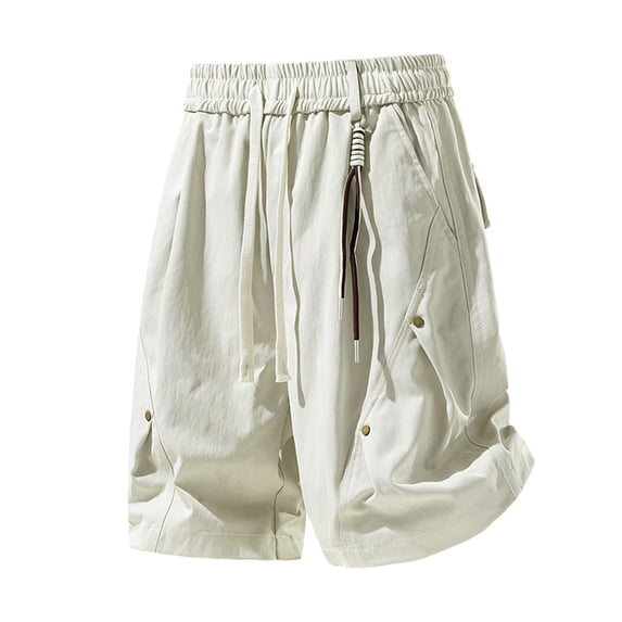 Men's Casual Cargo Shorts, Elastic Drawstring Waist with Multi-Pockets, Relaxed Fit Lightweight Streetwear Shorts for Men Everyday Casual Wear Beige M