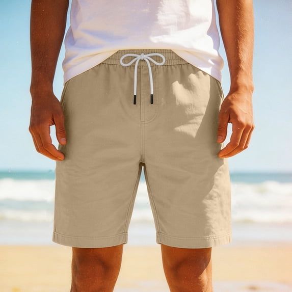 Men's Casual Cargo Shorts Quick Dry Breathable Elastic Waist Drawstring Multi-Pocket Lightweight Outdoor Hiking Athletic Summer | AKLJWH,Khaki L