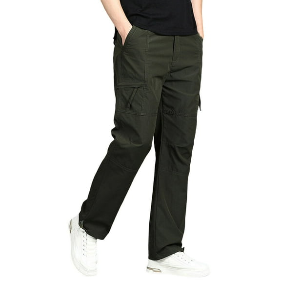 Men's Casual Cargo Sweatpants Casual Comfy Solid Pocket Waist Drawstring Regular Pants Olive Green