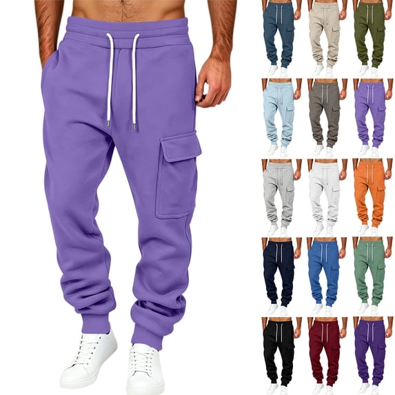 Men's Casual Cargo Sweatpants,Elastic Drawstring Waist,Loose Jogger Pants with Multi Pockets for Dinner Gathering