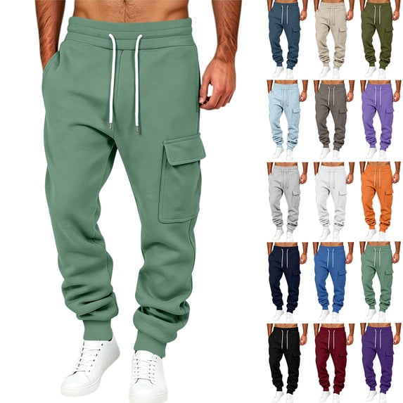 Men's Casual Cargo Sweatpants,Elastic Drawstring Waist,Loose Jogger Pants with Multi Pockets for Dinner Gathering