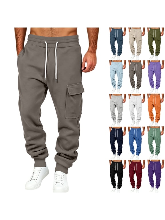 Men's Casual Cargo Sweatpants,Elastic Drawstring Waist,Loose Jogger Pants with Multi Pockets for Dinner Gathering