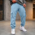 thumbnail image 1 of Men's Casual Cargo Sweatpants Fleece Lined Drawstring Elastic Waist pants Lightweight Workout Joggers Athletic Pants with Multi Pockets Light Blue M, 1 of 8