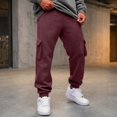 thumbnail image 1 of Men's Casual Cargo Sweatpants Fleece Lined Drawstring Elastic Waist pants Lightweight Workout Joggers Athletic Pants with Multi Pockets Wine XL, 1 of 8