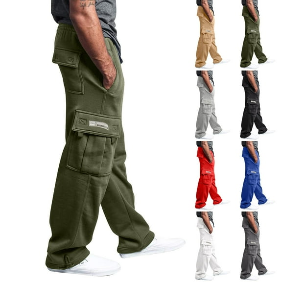 Men's Casual Cargo Sweatpants - Fleece Loose Fit Open Bottom with Pockets Drawstring Waist Athletic Pants for Men's Daily Wear​ Light Gray 3XL
