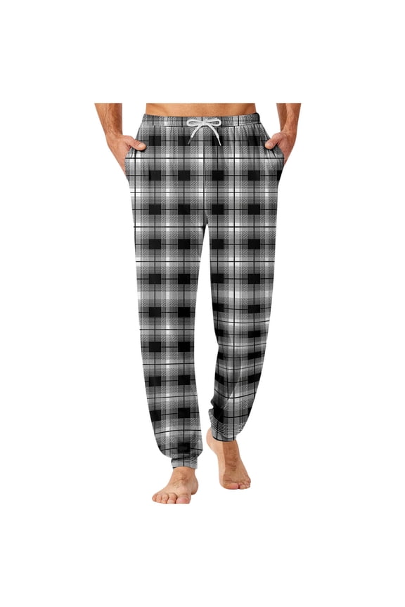 Men's Casual Checkered Bundle Leg Foot Home Sleeping Pants Christmas Pajama Plaid Pants