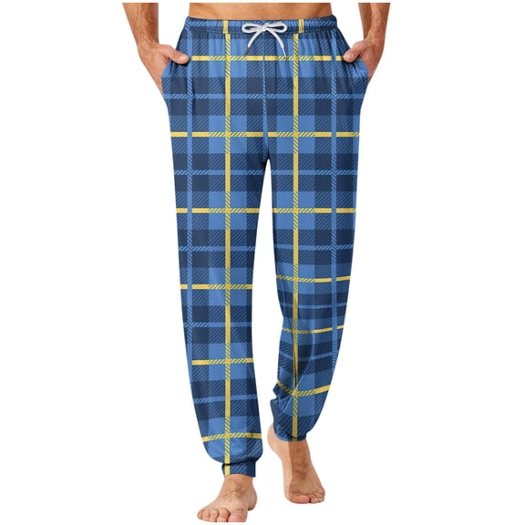 Men's Casual Checkered Bundle Leg Foot Home Sleeping Pants Christmas Pajama Plaid Pants