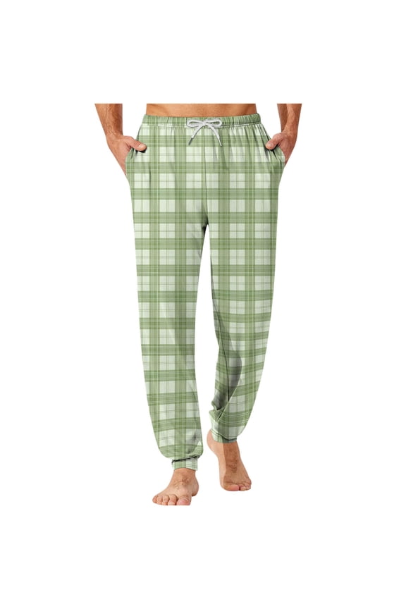 Men's Casual Checkered Bundle Leg Foot Home Sleeping Pants Christmas Pajama Plaid Pants