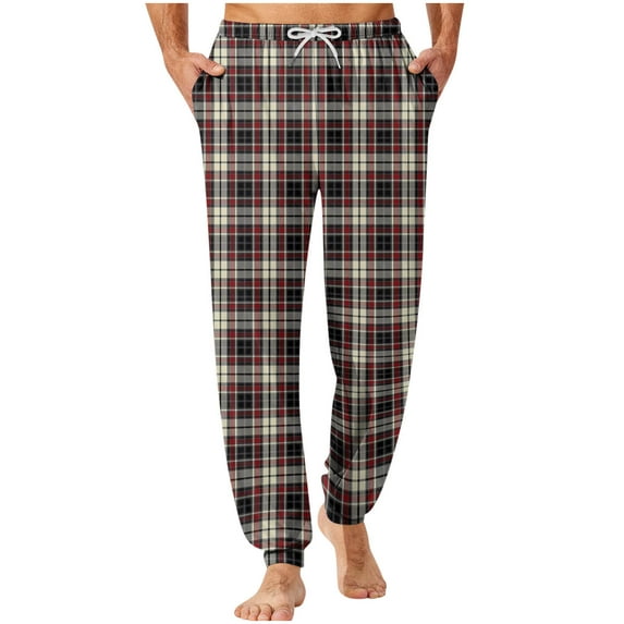 Men's Casual Checkered Bundle Leg Foot Home Sleeping Pants Christmas Pajama Plaid Pants