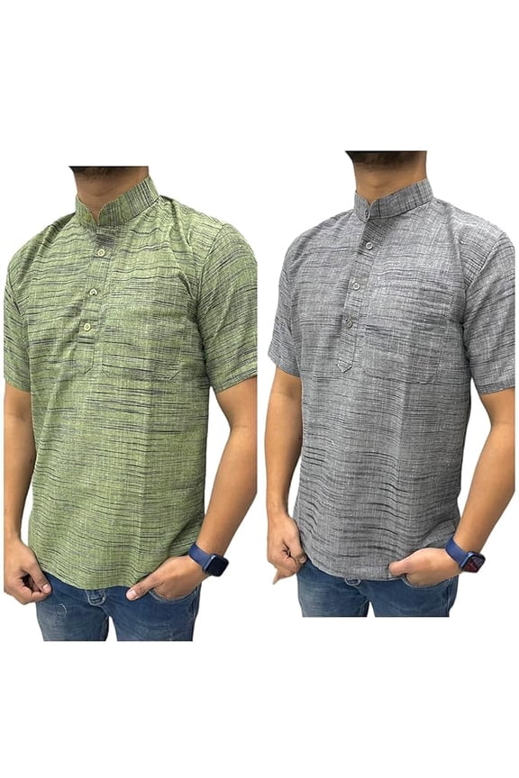 Men's Casual Checkered Half-Sleeve Shirts, Set of 2