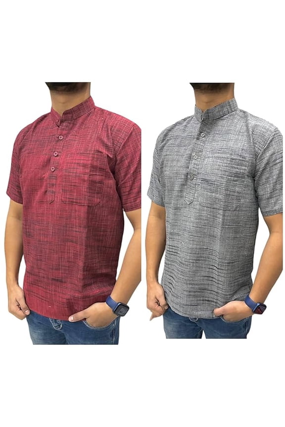 Men's Casual Checkered Half-Sleeve Shirts, Set of 2