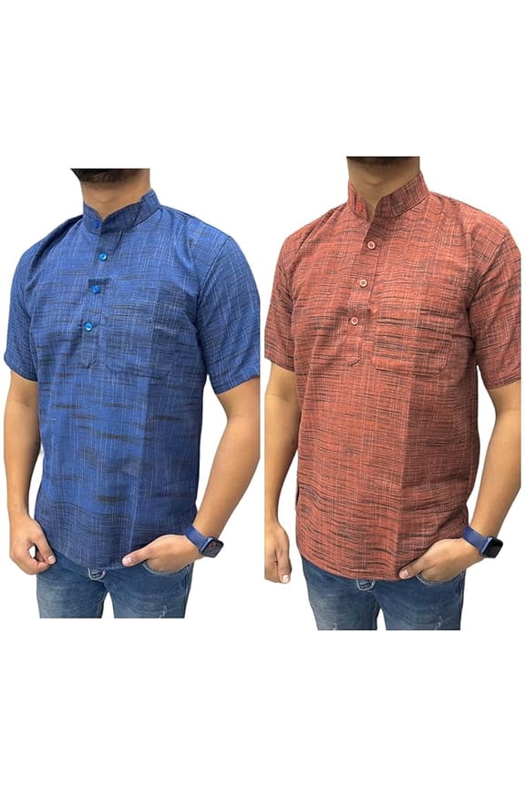 Men's Casual Checkered Half-Sleeve Shirts, Set of 2