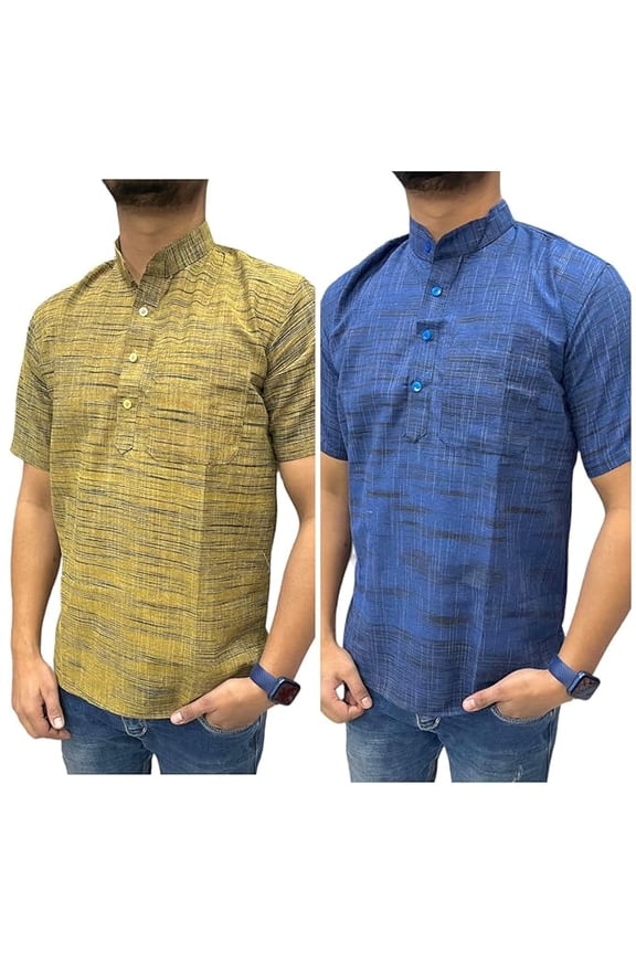 Men's Casual Checkered Half-Sleeve Shirts, Set of 2