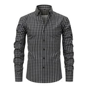 GENERIC Men's Casual Checkered Shirts Business Casual Dress Shirts Regular Fit Slim Long Sleeve Button Down Shirt