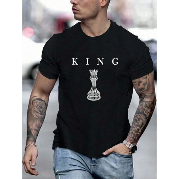 Men's Casual Chess & Letter Print Round Neck Short Sleeve T-Shirt | Two colors  S-5XL SIZE