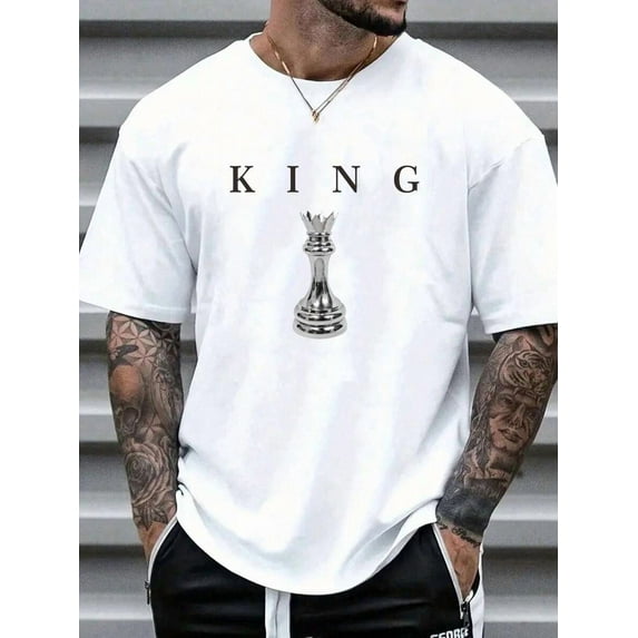 Men's Casual Chess & Letter Print Round Neck Short Sleeve T-Shirt | Two colors  S-5XL SIZE