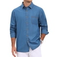 thumbnail image 1 of INSPIRE CHIC Men's Denim Shirt Long Sleeve Solid Color Chest Pocket Button Down Top S Light Blue, 1 of 6