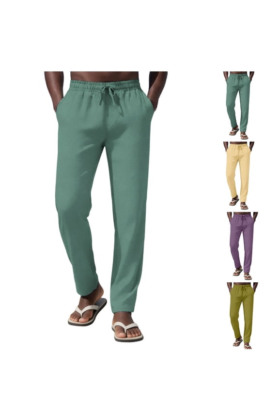 Men's Casual Chino Pants Cotton Relaxed Fit Drawstring Elastic Waist Lightweight Pant Twill Pleated Trousers Purple M