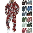 thumbnail image 1 of Men's Casual Christmas Printed Long-sleeved Hooded Sweatshirt and Sweatpants Two-piece Set, Fleece-Lined for Holiday Gifts Winter Sports and Festive Events,Navy,XL, 1 of 6