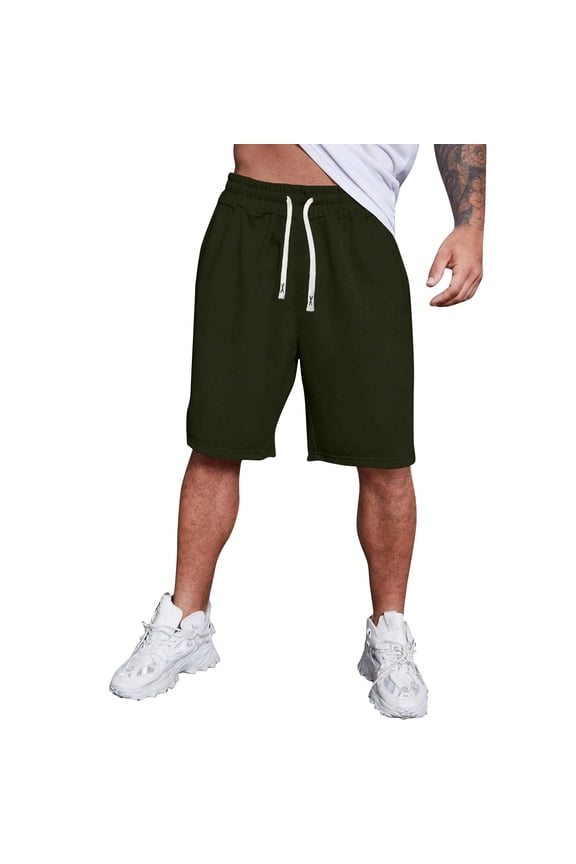 Men's Casual Classic Shorts Athletic Solid Color Sweat Shorts with Drawstring Army Green XL