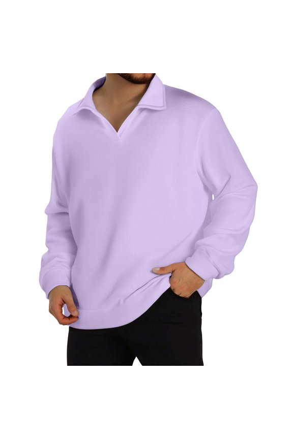 Men's Casual Collared Long Sleeve Knit Base Layer Top, Comfortable Shirt for Men, Perfect for Layering and Daily Casual Wear,Light Purple,S