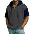 thumbnail image 1 of Men's Casual Color Block Hooded Zipper Neck Short Sleeve Sweatshirt, Sporty Top for Spring and Summer Outdoor,Gray,2XL, 1 of 7