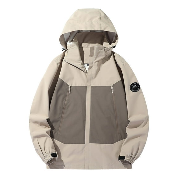 Men's Casual Color Block Long-Sleeved Hooded Outdoor Adventure Mountaineering Windproof Coat
