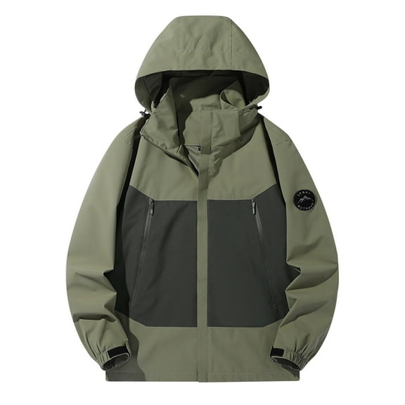 Men's Casual Color Block Long-Sleeved Hooded Outdoor Adventure Mountaineering Windproof Coat