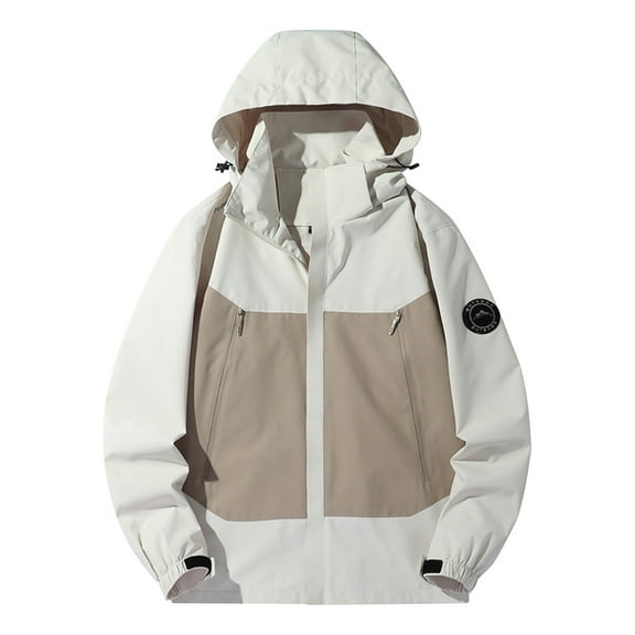 Men's Casual Color Block Long-Sleeved Hooded Outdoor Adventure Mountaineering Windproof Coat