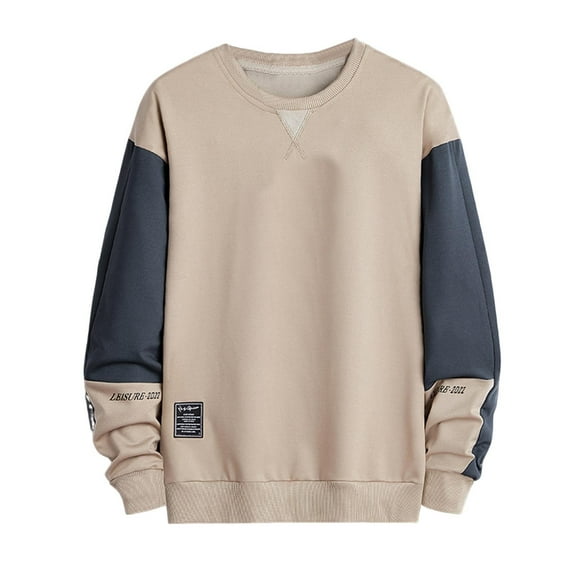 Men's Casual Color Block Shirt Long Sleeve Pullover Sweater Round Neck Sweatshirt Big and Tall Stylish Workout Tops