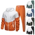 thumbnail image 1 of Men's Casual Color-blocked Lightweight Sportswear Set, Zippered Hooded Jacket and Pants, for Winter Training and Outdoor Exercises,Green,3XL, 1 of 6
