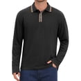 thumbnail image 1 of Men's Casual Contrast Button Collared Long Sleeves Jacquard Polo T-Shirts S Black, 1 of 6
