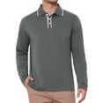 thumbnail image 1 of Men's Casual Contrast Button Collared Pocket Long Sleeves Polo T-Shirts L Dark Gray, 1 of 6
