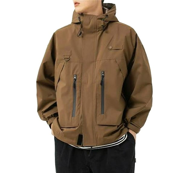 Men's Casual Corduroy Jacket Male Loose Fitting Trendy Work Lightweight Windproof Hooded Sprinter Coat Outwear
