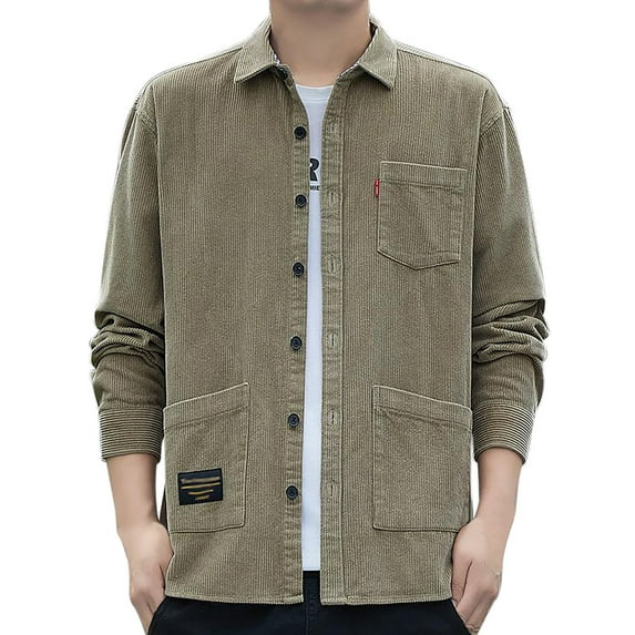 Men's Casual Corduroy Padded Jacket for Autumn Winter Fashion Textured Outerwear Comfortable Warm Large Size Coat Mens Casual Crew Neck Basic Tees