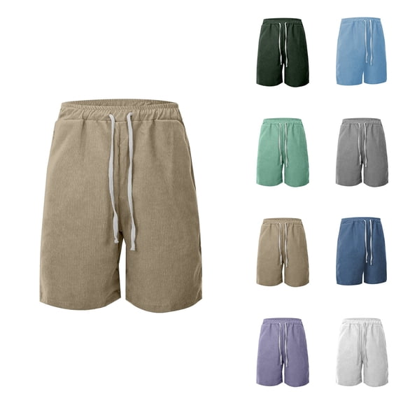 Men's Casual Corduroy Shorts, 7-Inch Elastic Waist Drawstring Summer Beach Loose Fit, Lightweight Breathable Relaxed Fit for Daily Wear Sports Outdoor Activities
