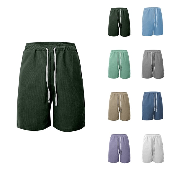 Men's Casual Corduroy Shorts, 7-Inch Elastic Waist Drawstring Summer Beach Loose Fit, Lightweight Breathable Relaxed Fit for Daily Wear Sports Outdoor Activities