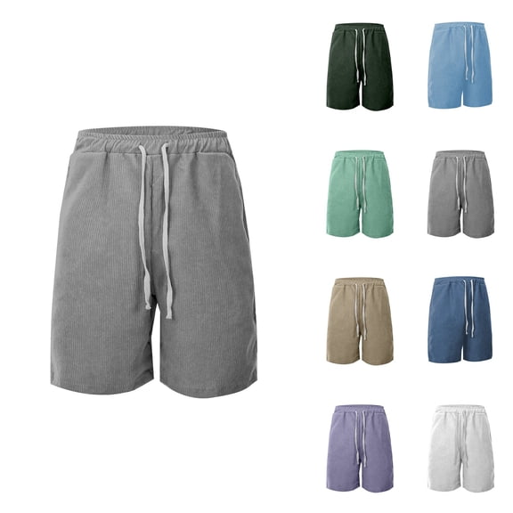 Men's Casual Corduroy Shorts, 7-Inch Elastic Waist Drawstring Summer Beach Loose Fit, Lightweight Breathable Relaxed Fit for Daily Wear Sports Outdoor Activities