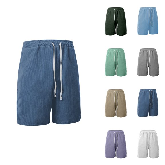 Men's Casual Corduroy Shorts, 7-Inch Elastic Waist Drawstring Summer Beach Loose Fit, Lightweight Breathable Relaxed Fit for Daily Wear Sports Outdoor Activities