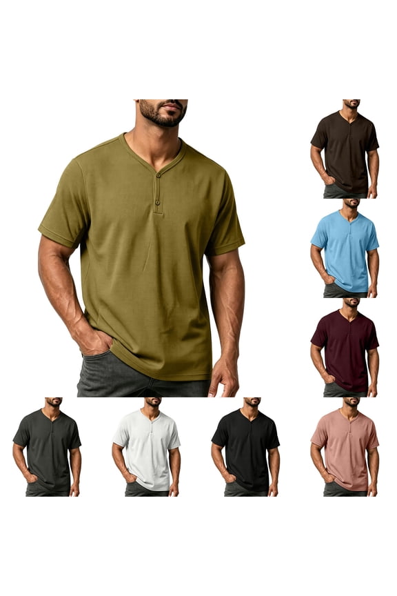 Men's Casual Cotton Blend Short Sleeve Crewneck Button Tee T-Shirt Top Solid Color Breathable Soft Daily Wear Vacation Streetwear Modern Fashion Essential Gift for Him | JASKFLY,Coffee S