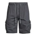 thumbnail image 1 of Men's Casual Cotton Cargo Shorts Relaxed Fit Ripstop Solid Color Short Drawstring Elastic Waist Sports Shorts, 1 of 7