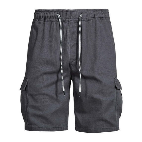 Men's Casual Cotton Cargo Shorts Relaxed Fit Ripstop Solid Color Short Drawstring Elastic Waist Sports Shorts