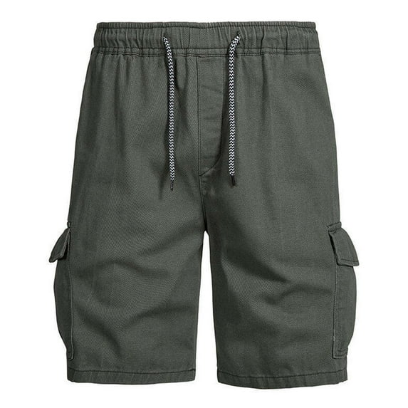 Men's Casual Cotton Cargo Shorts Relaxed Fit Ripstop Solid Color Short Drawstring Elastic Waist Sports Shorts