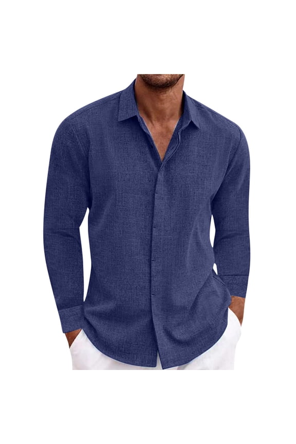 Men's Casual Cotton Linen Button Down Shirt Long Sleeve Dress Shirt Regular Fit Classic Solid Color Shirt for Spring Summer Fall Winter