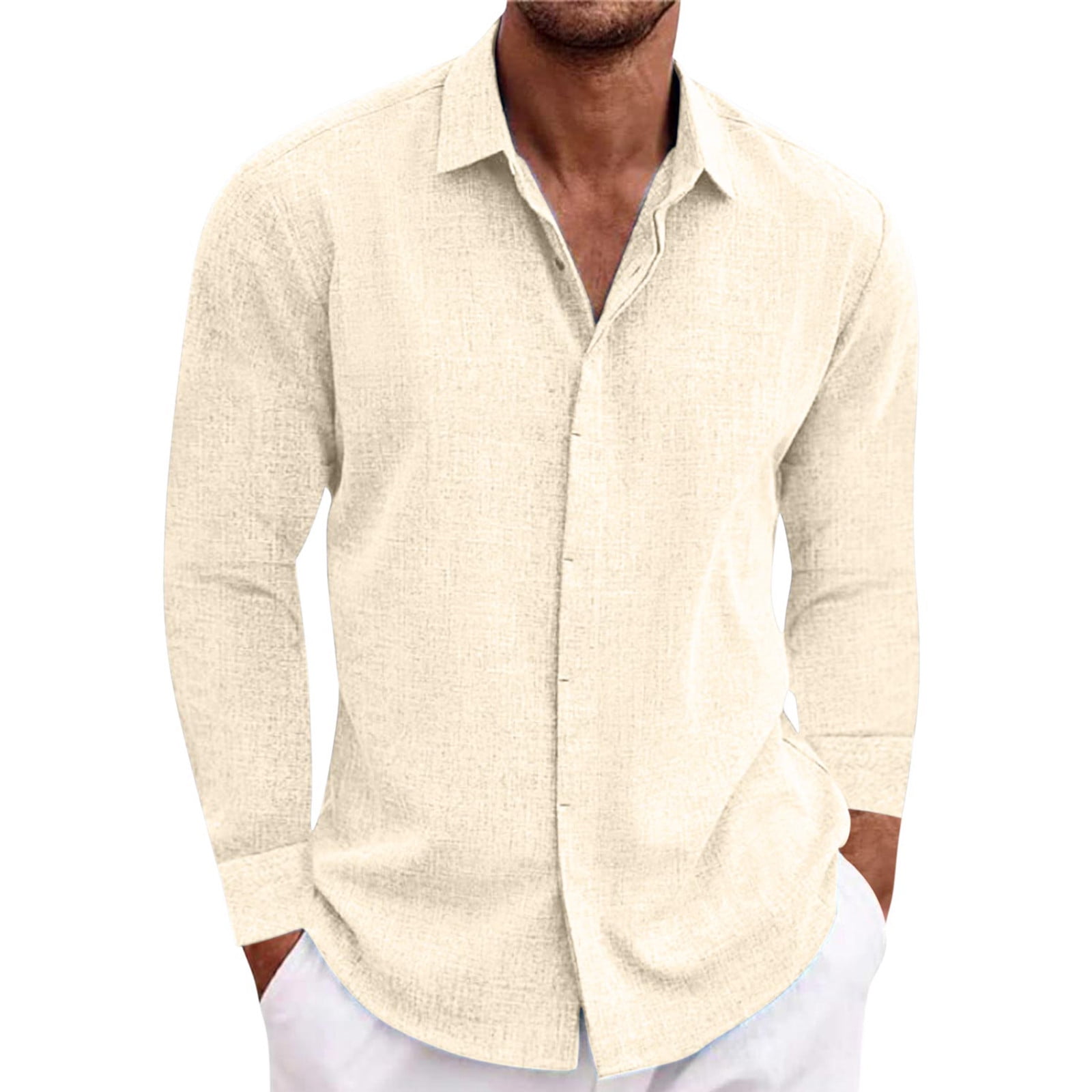 Men's Casual Cotton Linen Button Down Shirt Long Sleeve Dress Shirt Regular  Fit Classic Solid Color Shirt for Spring Summer Fall Winter - Walmart  Business Supplies