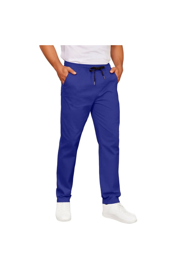 Men's Casual Cotton Pants Regular Fit Elastic Waist Drawstring Twill Pants Straight Leg Chino Pants with Pockets