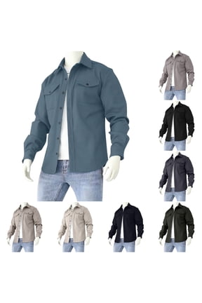 Men's Casual Cotton Plaid Button-Down Overshirt Jacket Jackets for Men Man Winter Long Sleeve Button Pockets Turn-Down Collar Jacket Coat Black L