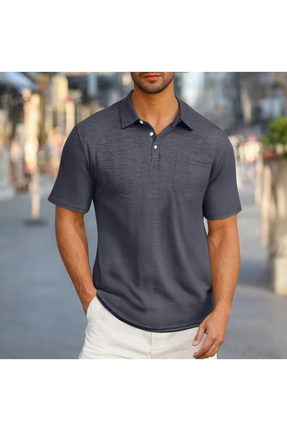 Men's Casual Cotton T-Shirt, Turn-Down Collar Short Sleeve Design with Pocket, Comfortable & Stylish for Everyday Wear or Gym